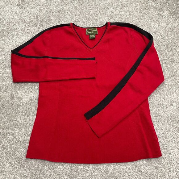 Eddie Bauer Sweaters - Eddie Bauer Stretch Pullover Sweater Women Large Red Black V-Neck Cashmere Blend